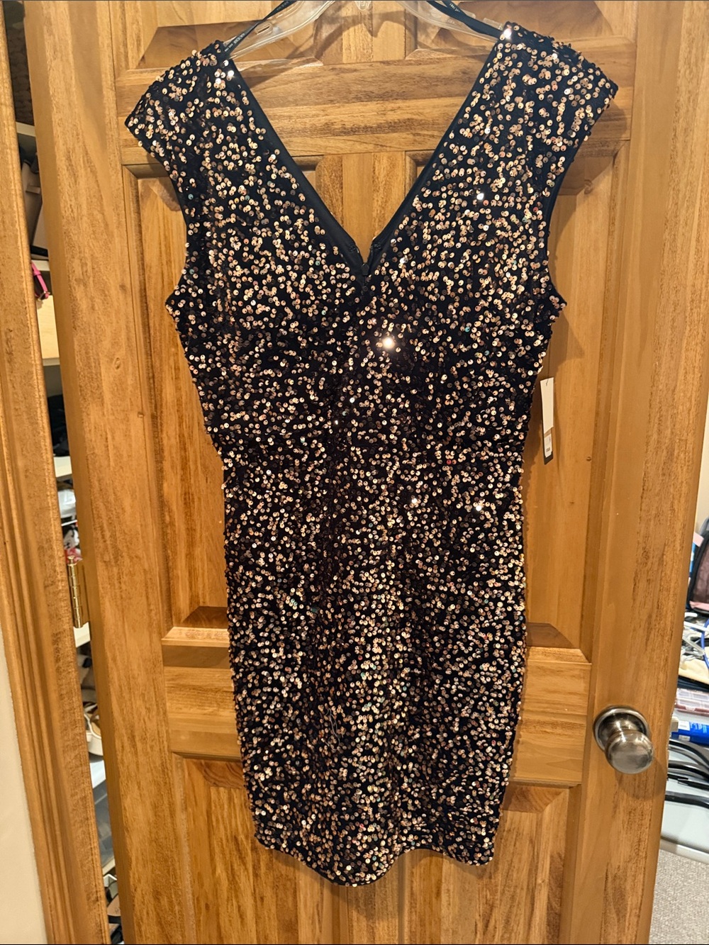 Guess Black Mini Dress with Gold Sequin Accents